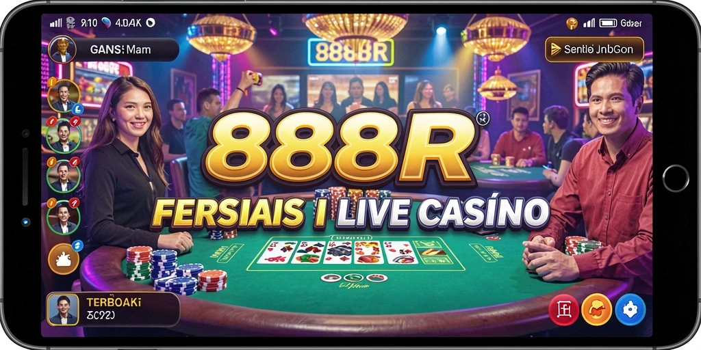 Gameplay interaktif di aplikasi Live Casino 888R yang menampilkan dealer langsung.