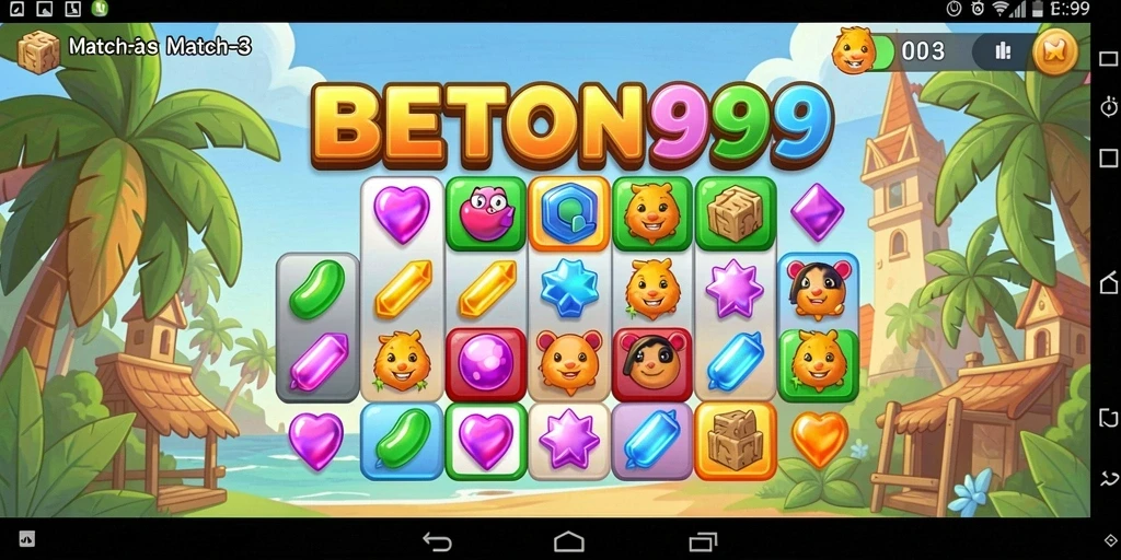 Tampilan gameplay menarik dari BETON999, permainan aksi Match-3 yang seru.