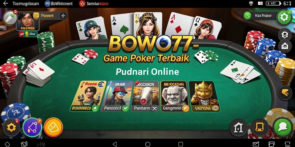 Screenshot gameplay BOWO77 dengan pemain Poker yang terlibat.