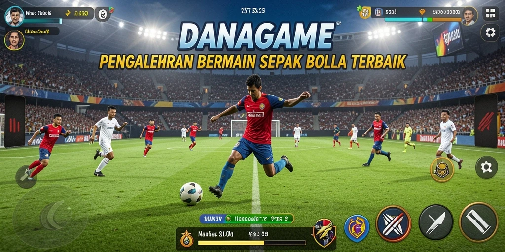 Tampilan mendebarkan saat pertandingan sepak bola berlangsung di DANAGAME.