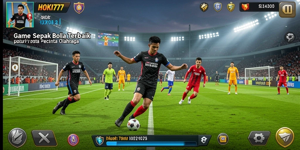Screenshot HOKI777 menunjukkan pemain beraksi di lapangan sepak bola.