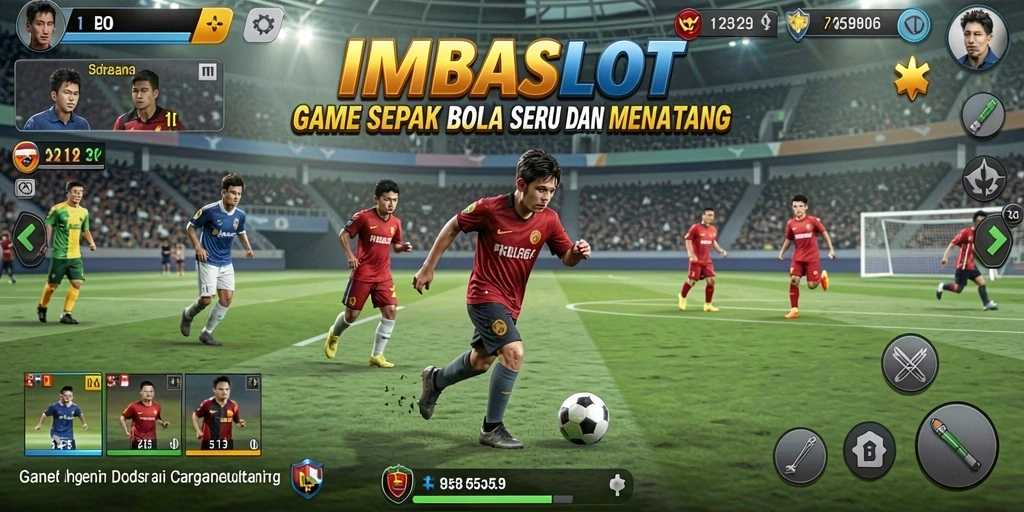 Tampilan screenshot utama IMBASLOT dengan aksi pertandingan sepak bola langsung.