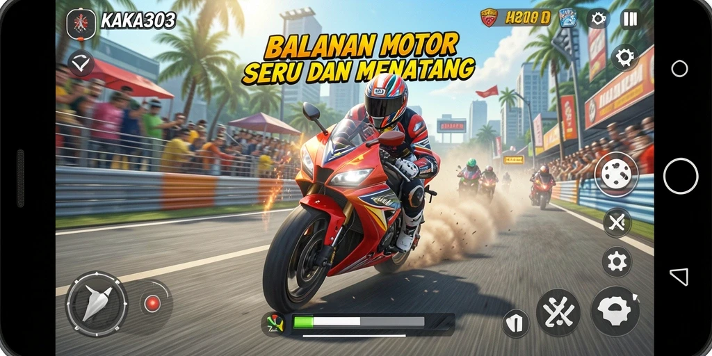 Tampilan gameplay KAKA303 dengan aksi balapan motor yang mendebarkan.