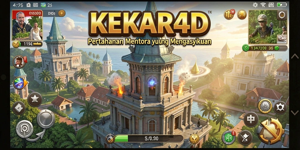 Screenshot gameplay KEKAR4D menunjukkan menara dan musuh yang beragam.