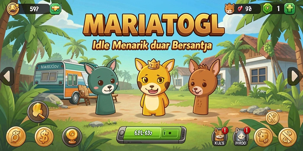 Screenshot gameplay MARIATOGL menunjukkan karakter berinteraksi dalam lingkungan idle.