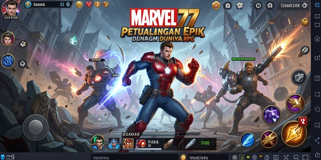 Tampilan aksi seru dalam gameplay RPG MARVEL77.