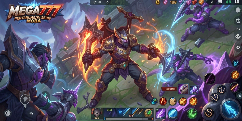 Tampilan gameplay seru dalam pertarungan MOBA di MEGA777.