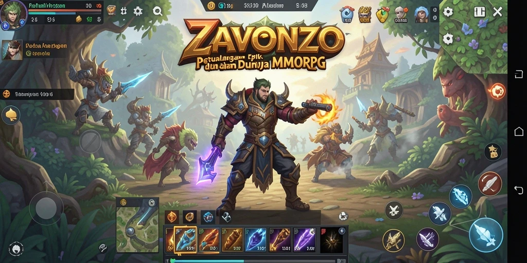 Tangkapan layar gameplay ZAVONZO yang menampilkan aksi pertempuran epik.